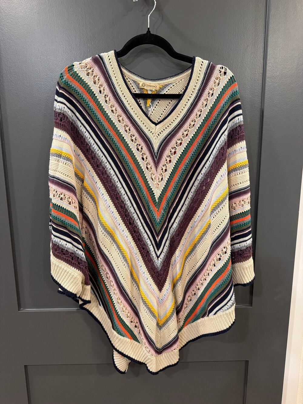 Democracy Women's Multi Color Striped Open Weave Crochet Poncho